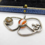 Sterling Silver Red Agate & Bloodstone Floral Pendant Antique c1930 Art Deco
