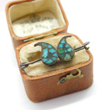 Sterling Silver Natural Turquoise Drop Pattern Brooch Antique c1920 Art Deco