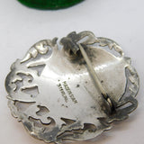 Siam Sterling Silver Niello Enamel Temple Scene Brooch Antique c1940