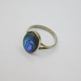 Sterling Silver Oval Abalone Shell Dress Ring Modern c1990 Size L