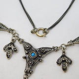 Sterling Silver Filigree Form Turquoise Set Dress Necklace Vintage c1970