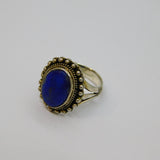 Sterling Silver Cabochon Lapis Lazuli Patterned Dress Ring Vintage c1970 Size M