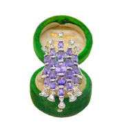 Silver Plated Purple and White Crystal Statement Ring Vintage c1990 Size P 1/2