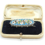 19th Century Boxed Sterling Silver Floral Micro Mosaic Brooch Pin Antique c1890s
