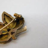 19th Century French 18ct Gold 'Fix' Plated Coral Set Leaf Brooch Antique c1890