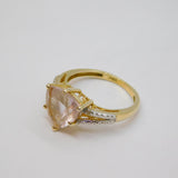 Gold On Sterling Silver Rose Quartz & Diamond Dress Ring Vintage c1970 Size L