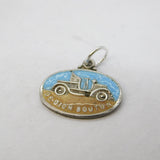 Sterling Silver Enamel De-Dion Bouton Charm Pendant Vintage c1970