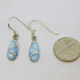 Pair of Sterling Silver Blue Shell Peadrop Hook Earrings Vintage c1970