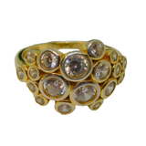 Gold On Sterling Silver Paste Set Circles Pattern Ring Vintage c1970 Size O 1/2