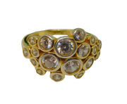 Gold On Sterling Silver Paste Set Circles Pattern Ring Vintage c1970 Size O 1/2