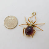 Victorian 9ct Gold, Cabochon Garnet & Pearl Spider Pendant Antique c1880s
