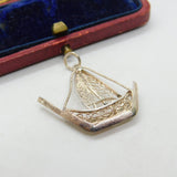 Sterling Silver Filigree Sailing Ship Charm Pendant Vintage c1970