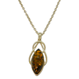 Sterling Silver Baltic Amber Celtic Style Ellipse Pendant Necklace Modern c2000