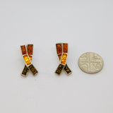Pair of Sterling Silver Multi-Colour Baltic Amber Stud Earrings Modern c2000