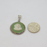 Sterling Silver Wedgwood Green Jasperware Cameo Charm Pendant Vintage c1970s