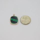 Sterling Silver Malachite & Black Onyx Diagonal Stripe Pendant Vintage c1970s