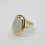 Sterling Silver Oval Moonstone Cabochon Statement Ring Vintage c1970 Size R