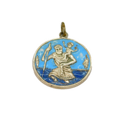 Sterling Silver Blue Enamel St Christopher Travel Charm Pendant Vintage c1970s