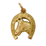 9ct Yellow Gold Horse in the Horseshoe Lucky Charm Pendant Vintage c1970