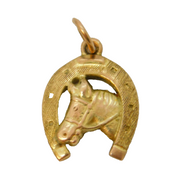 9ct Yellow Gold Horse in the Horseshoe Lucky Charm Pendant Vintage c1970