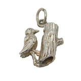 Sterling Silver Woodpecker Bird On Tree Charm Pendant Vintage c1970