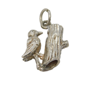Sterling Silver Woodpecker Bird On Tree Charm Pendant Vintage c1970