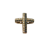 Sterling Silver Black & White Crystal Set Puffy Cross Pendant Modern c1990s
