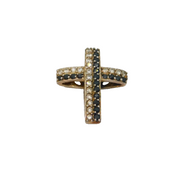 Sterling Silver Black & White Crystal Set Puffy Cross Pendant Modern c1990s
