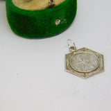 Sterling Silver Patterned Hexagonal St Christopher Pendant Vintage c1970