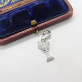 Sterling Silver Diamond Paste Martini Glass Charm Pendant Vintage c1970