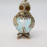 Sterling Silver Large Glass Set Owl Charm Pendant Vintage c1970