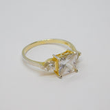 Sterling Silver Gilt Paste Heart & Square Dress Ring Vintage c1970 Size S 1/2
