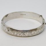 Charles Horner Sterling Silver Floral Pattern Cuff Bangle Bracelet Vintage 1964