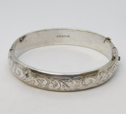 Charles Horner Sterling Silver Floral Pattern Cuff Bangle Bracelet Vintage 1964