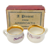 Scottish Boxed Pair of Miniature Souvenir Teacups & Saucers Antique c1890