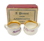 Scottish Boxed Pair of Miniature Souvenir Teacups & Saucers Antique c1890