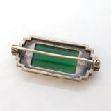 Art Deco Sterling Silver, Marcasite & Jadeite Brooch Antique c1930s