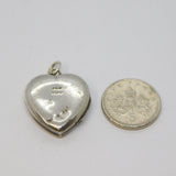 Sterling Silver Engraved Flower Heart Locket Charm Pendant Vintage c1970