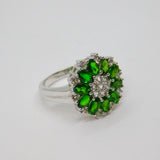 Sterling Silver Green Tourmaline & Spinel Cluster Ring Vintage c1970 Size O
