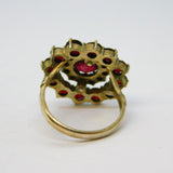 20th Century Austro-Hungarian Silver Gilt Bohemian Garnet Floral Ring Antique