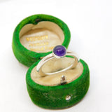 Sterling Silver Amethyst Cabochon Solitaire Ring Vintage c1970 Size N 1/2 UK