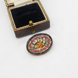 Italian Gilt Metal Micro-Mosaic Floral Brooch Pin Antique c1920 Art Deco