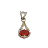Sterling Silver Red Spinel & Diamond Delicate Drop Pendant Modern c1990s