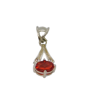 Sterling Silver Red Spinel & Diamond Delicate Drop Pendant Modern c1990s