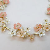 Sterling Silver Pastel Pink & White Shell Flowers Linked Bracelet Modern c1990's
