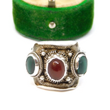 Sterling Silver Handmade Malachite & Carnelian Ring Vintage c1970 Size Q 1/2