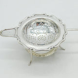 Sterling Silver Rose Form Tea Strainer & Drip Stand Vintage 1953 Sheffield