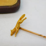 Edwardian Boxed 15ct Gold Running Fox Stick Pin Antique c1910