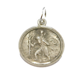 Sterling Silver Round St Christopher Travel Charm Pendant Vintage c1970
