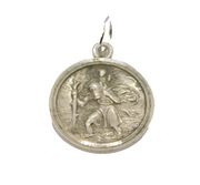 Sterling Silver Round St Christopher Travel Charm Pendant Vintage c1970